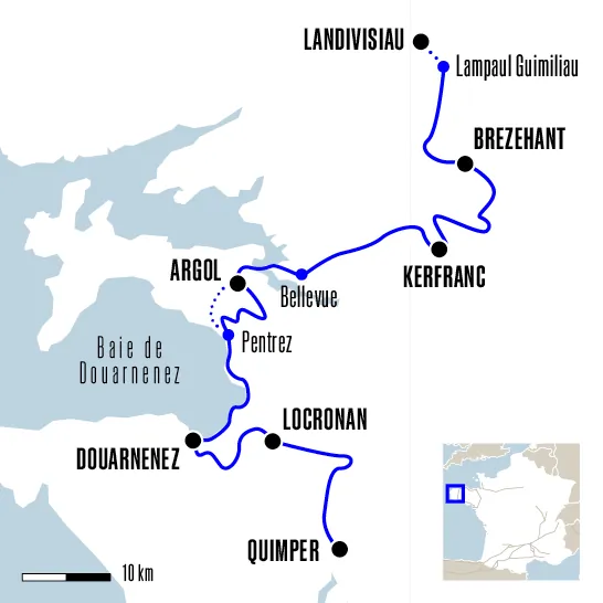 Carte du voyage De Quimper à Landivisiau - Tro Breizh