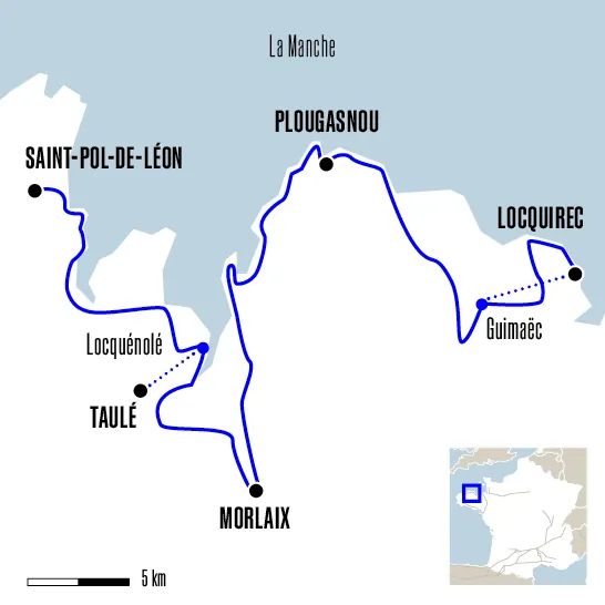 Carte du voyage De Saint-Pol-de-Léon à Plestin-les-Grèves - Tro Breizh