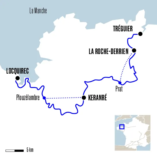 Carte du voyage De Plestin-les-Grèves à Tréguier - Tro Breizh
