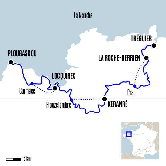 Carte du voyage De Plougasnou à Tréguier - Tro Breizh