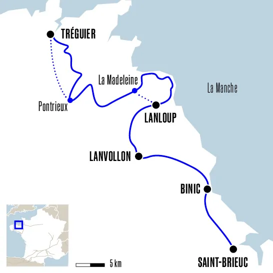 Carte du voyage De Tréguier à Saint-Brieuc - Tro Breizh