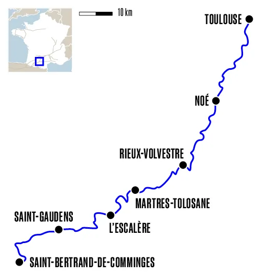 Carte du voyage De Toulouse à Saint-Bertrand-de-Comminges - Via Garona