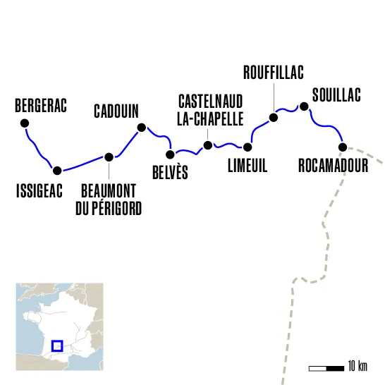 Carte du voyage De Bergerac à Rocamadour - Bergerac - Rocamadour