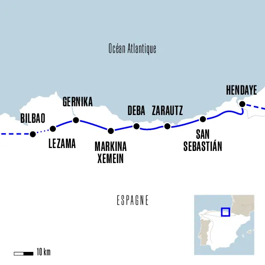 Carte du voyage D'Hendaye à Bilbao - Camino Del Norte
