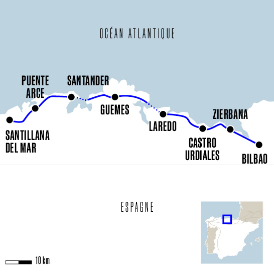 carte Bilbao à Santillana compostelle