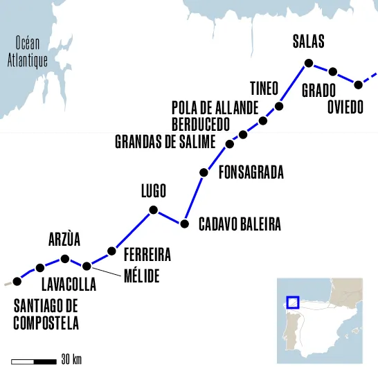 carte Oviedo à Santiago compostelle