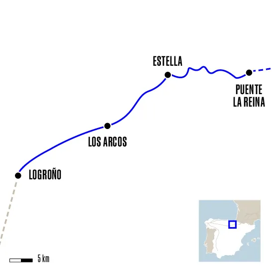 Carte du voyage De Puente la Reina à Logroño - Chemin d