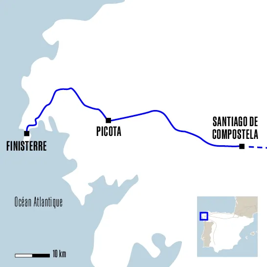 Carte du voyage De Santiago à Finisterre à vélo - Camino Francés