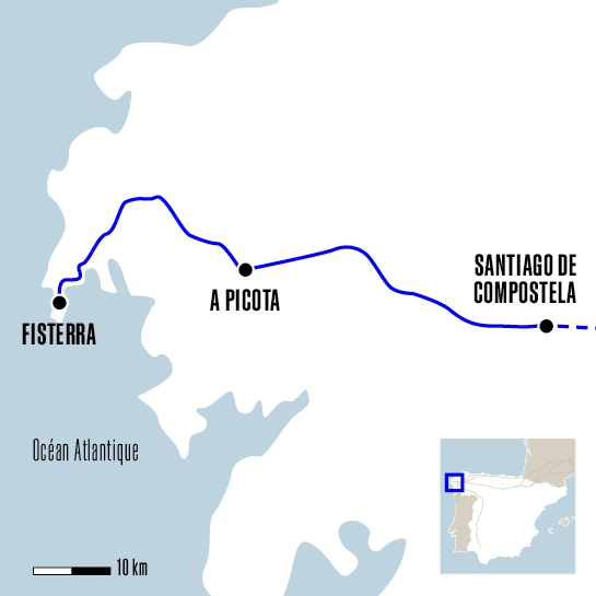 Carte du voyage De Santiago à Finisterre à vélo - Camino Francés