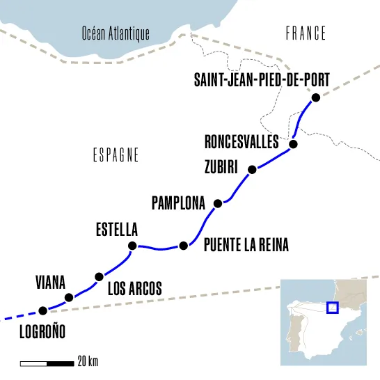 carte  St Jean Pied Port - Logroño compostelle