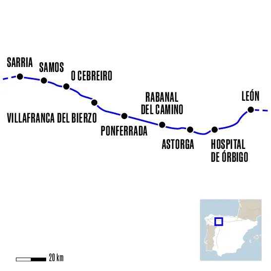 Carte du voyage De Léon à Sarria - Camino Francés