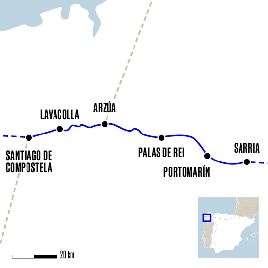 carte sarria santiago de compostela randonnée