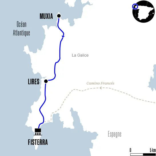 Carte du voyage De Finisterre à Muxia - Camino Francés