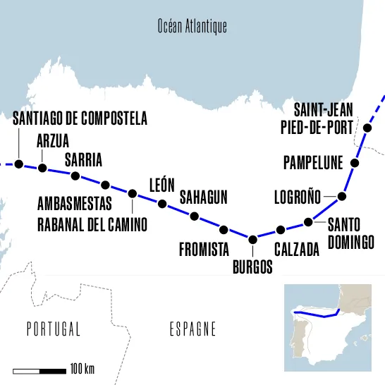 Carte du voyage L'intégrale du Camino Francés à vélo - Camino Francés
