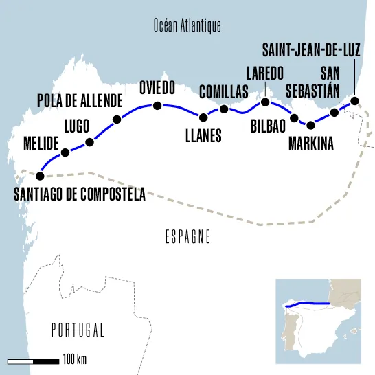 carte parcours intégrale Camino Norte