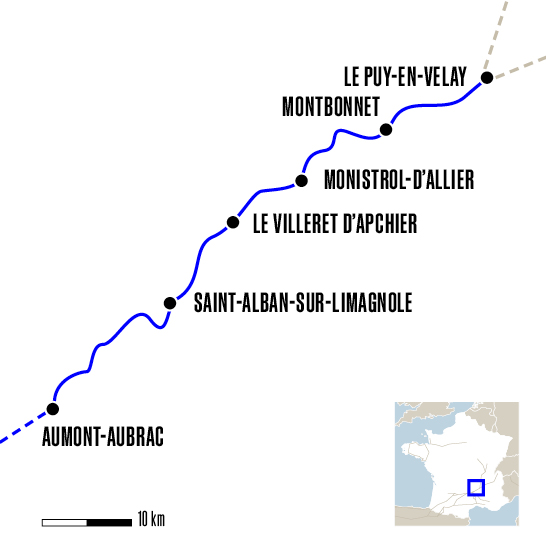 Carte du voyage Du Puy-en-Velay à Aumont avec un guide - Voie du Puy-en-Velay
