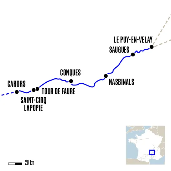 Carte du voyage Du Puy-en-Velay à Cahors avec un guide - Voie du Puy-en-Velay