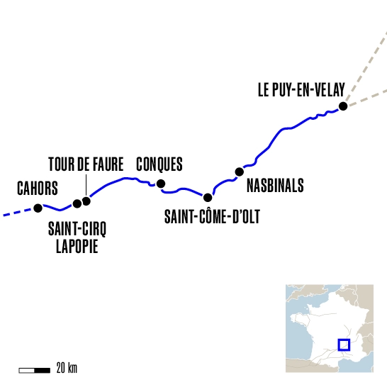 Carte du voyage Du Puy-en-Velay à Cahors : les incontournables - Voie du Puy-en-Velay