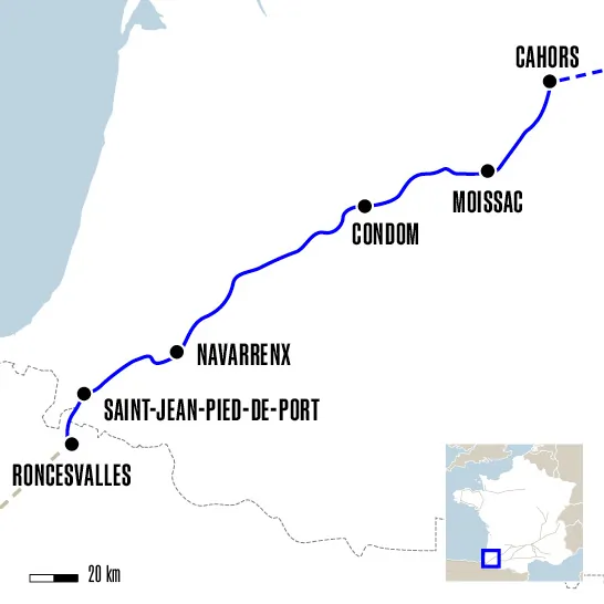 Carte du voyage De Cahors à Roncesvalles : les incontournables - Voie du Puy-en-Velay
