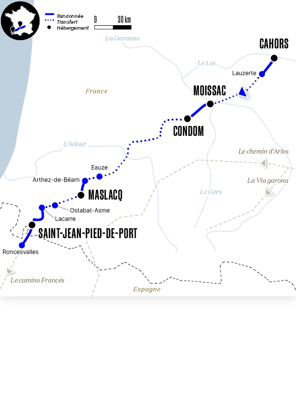 Carte du voyage De Cahors à Roncesvalles : les incontournables - Voie du Puy-en-Velay