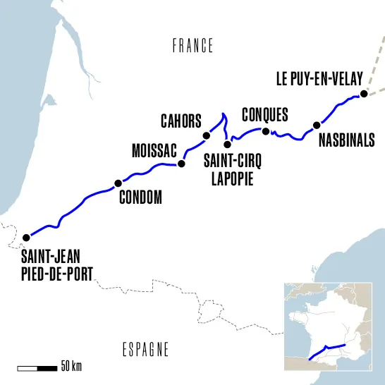 Carte du voyage L'intégrale de la voie du Puy-en-Velay avec un guide - Voie du Puy-en-Velay