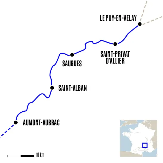 carte randonnée le puy en velay à aumont
