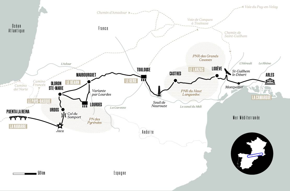 Les étapes du chemin d'Arles