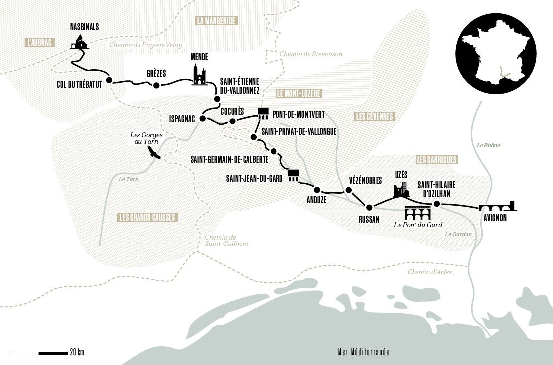 Carte détaillée du chemin Urbain V © Via Compostela Carte détaillée du chemin Urbain V