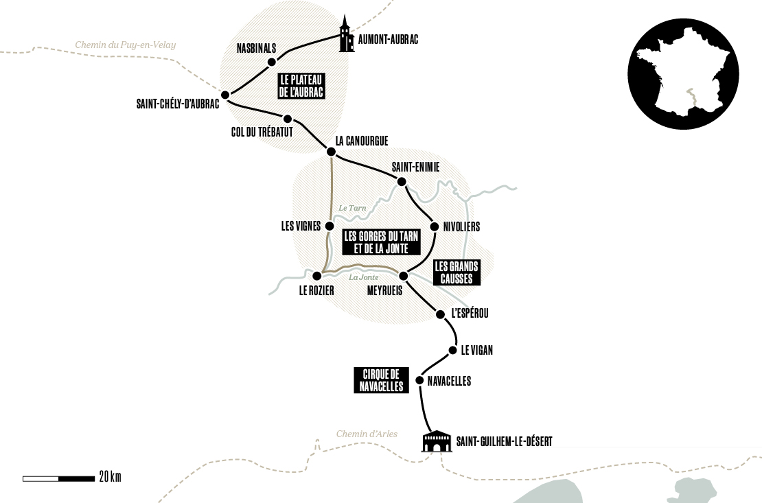 Carte du chemin de Saint-Guilhem