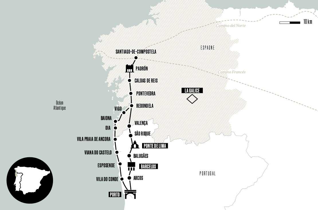 Carte du Caminho Português - Compostelle