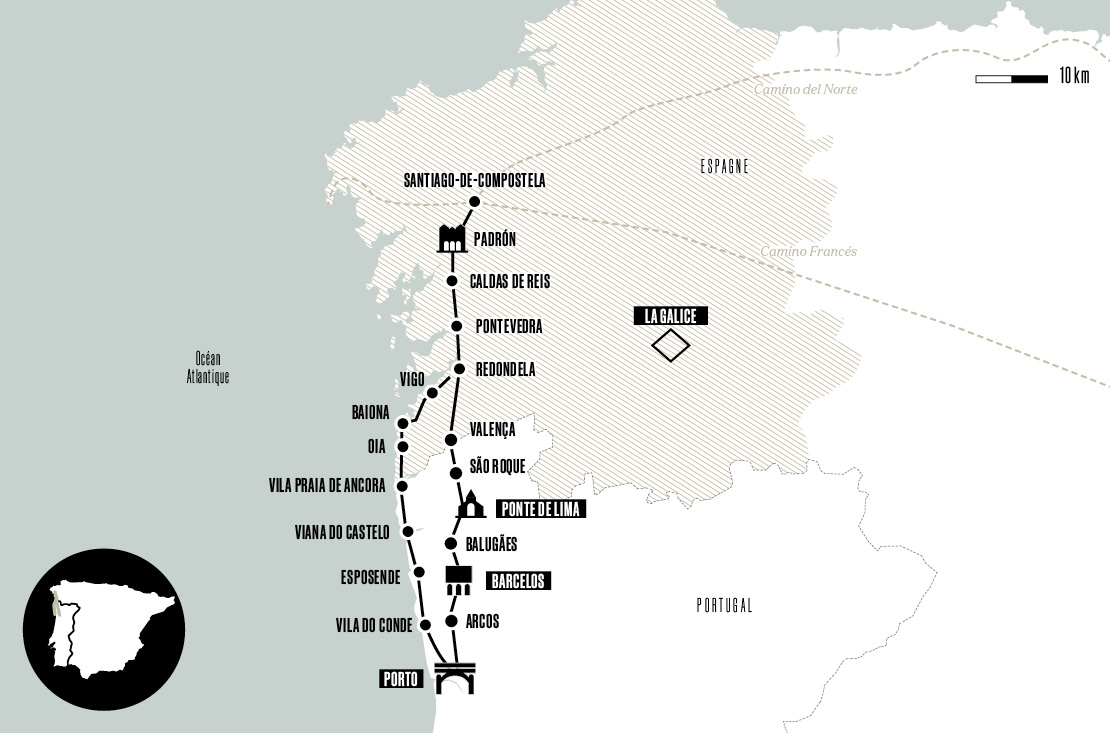 Via Compostela : Carte du Caminho Português Carte du Caminho Português - Compostelle